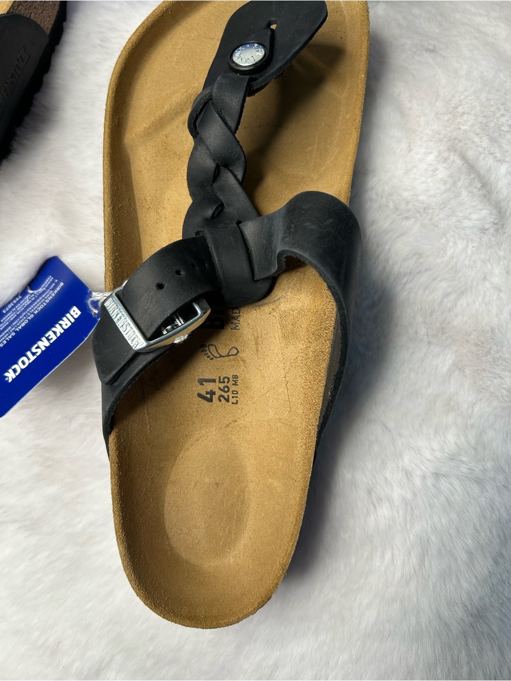 Birkenstock Women’s 41/10 Gizeh Braided Thong Sandal New In Box Leather Black - Picture 5 of 7